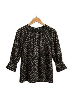 Reiss Reema Black Long Sleeve Blouse Minimalist Button Front Top - Size 0